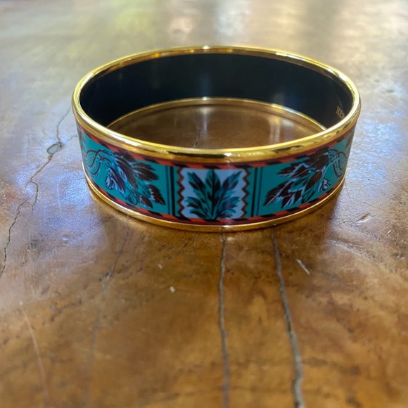 AUTHENTIC HERMES Feather Motif Enamel Brazil Bangle - No Longer Produced 65mm - Picture 3 of 7